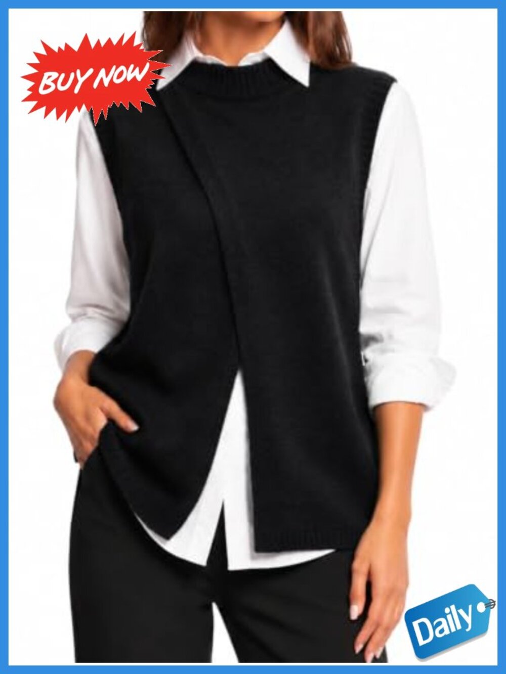 Mock Neck Sleeveless Knit Sweater Vest Longline Business Casual